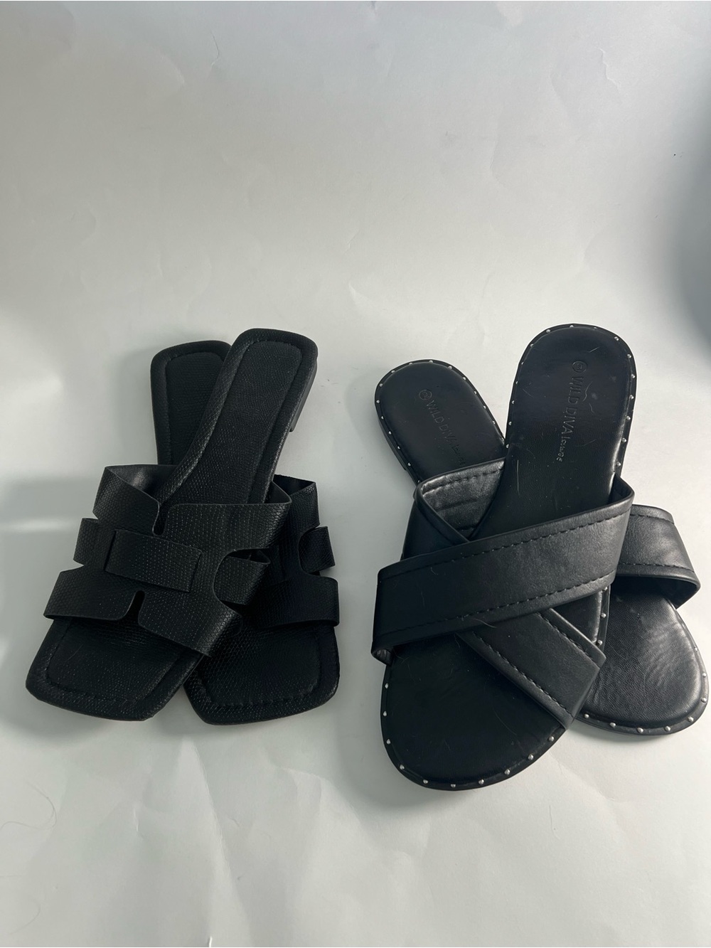 LOT OF TWO: Black Women’s Slide Sandals - Stylish Cross Strap Slides Both Size 9
